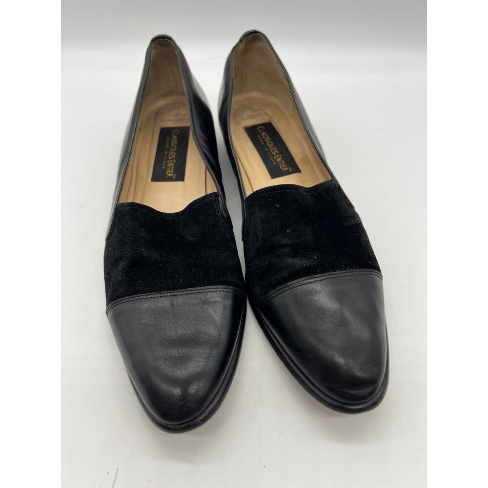 Classiques Entier Black Leather Suede Cap Toe Heels‎ 9S Italy